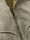 Close-up of a zipper on a beige fleece jacket
