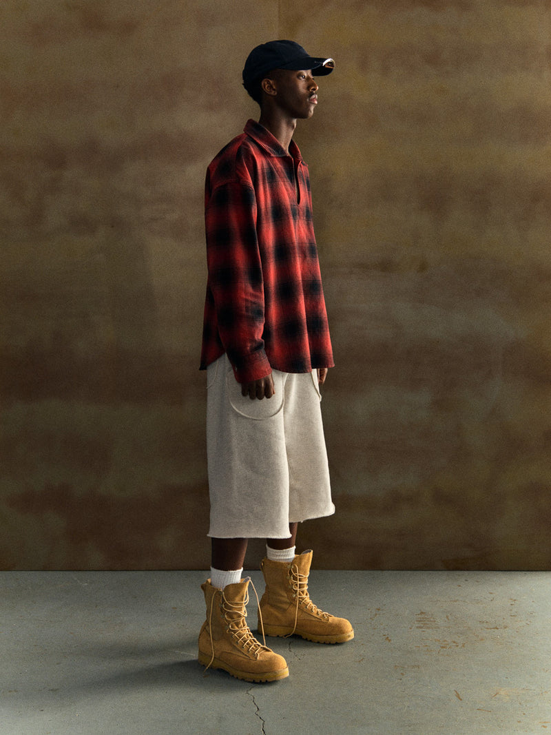 SPLIT-NECK PULLOVER FLANNEL
