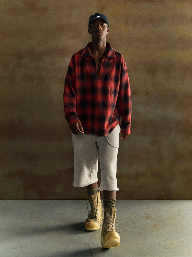 SPLIT-NECK PULLOVER FLANNEL