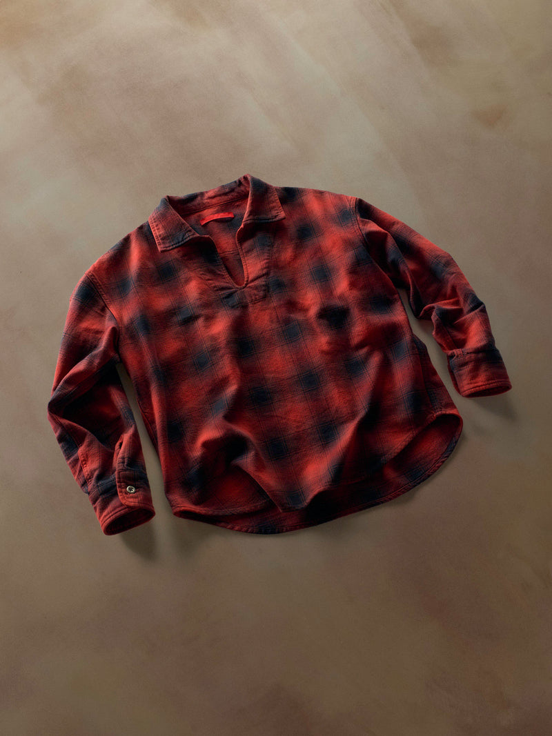 SPLIT-NECK PULLOVER FLANNEL